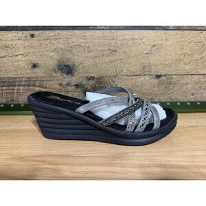 Skechers Sandals Women Rumblers Wave New Lassie Memory Foam Pewter 31777 Size 8